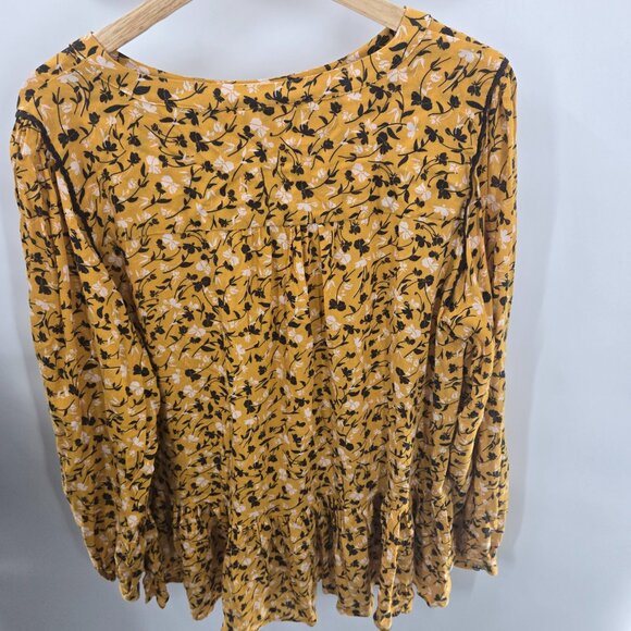 Maeve X Anthropologie Plus Yellow Floral Cheyanne Long Sleeved Lace Blouse 1x - Picture 2 of 13